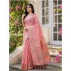 Women's Linen Cotton Printed Saree With Unstitched Blouse 5.5Mtr (Pink) Women's Linen Cotton Printed Saree With Unstitched Blouse 5.5Mtr (Pink)