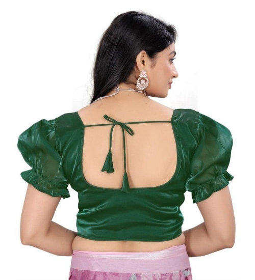 Women's Jimmy Solid Designer Neck Elastic Sleeve Readymade Blouse (Green 38 , Alterable up to 42)-PID65829