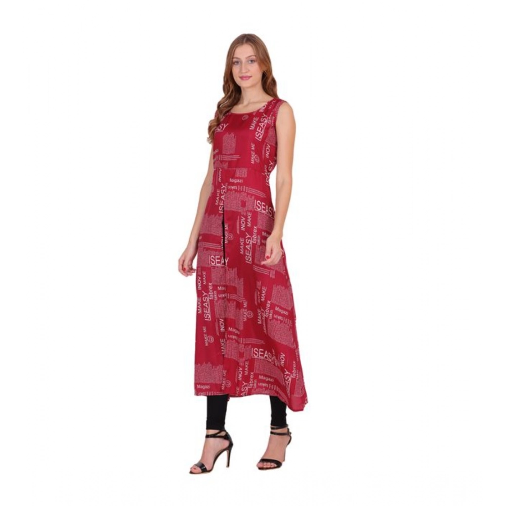 Women's Casual Crepe Sleeveless Slit Dress (Maroon)