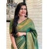 Women's Litchi silk Printed Saree With Unstitched Blouse (Green)