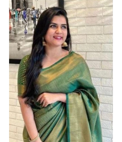 Women's Litchi silk Printed Saree With Unstitched Blouse (Green) Women's Litchi silk Printed Saree With Unstitched Blouse (Green)