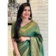 Women's Litchi silk Printed Saree With Unstitched Blouse (Green)