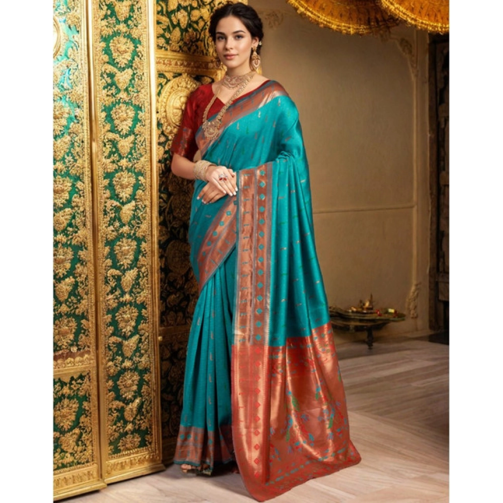 Women's Silk Blend Zari Woven Saree With Unstitched Blouse 5.5Mtr (Rama) Women's Silk Blend Zari Woven Saree With Unstitched Blouse 5.5Mtr (Rama)