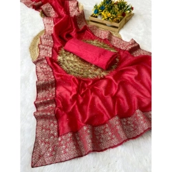 Women's Silk Embroidred Saree With Unstitched Blouse 5.5Mtr (Pink)