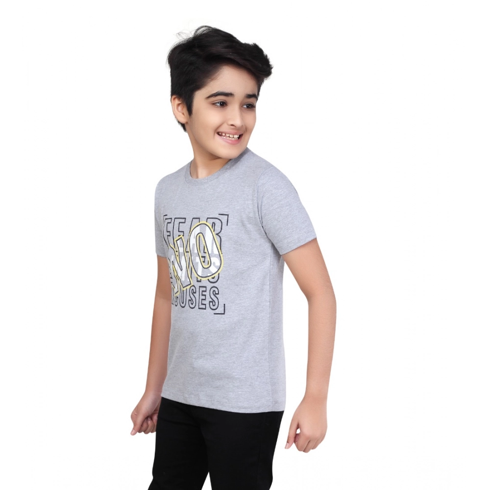 Boy's Cotton Grapic Printed Round Neck T-Shirt (Grey Melange) Boy's Cotton Grapic Printed Round Neck T-Shirt (Grey Melange)