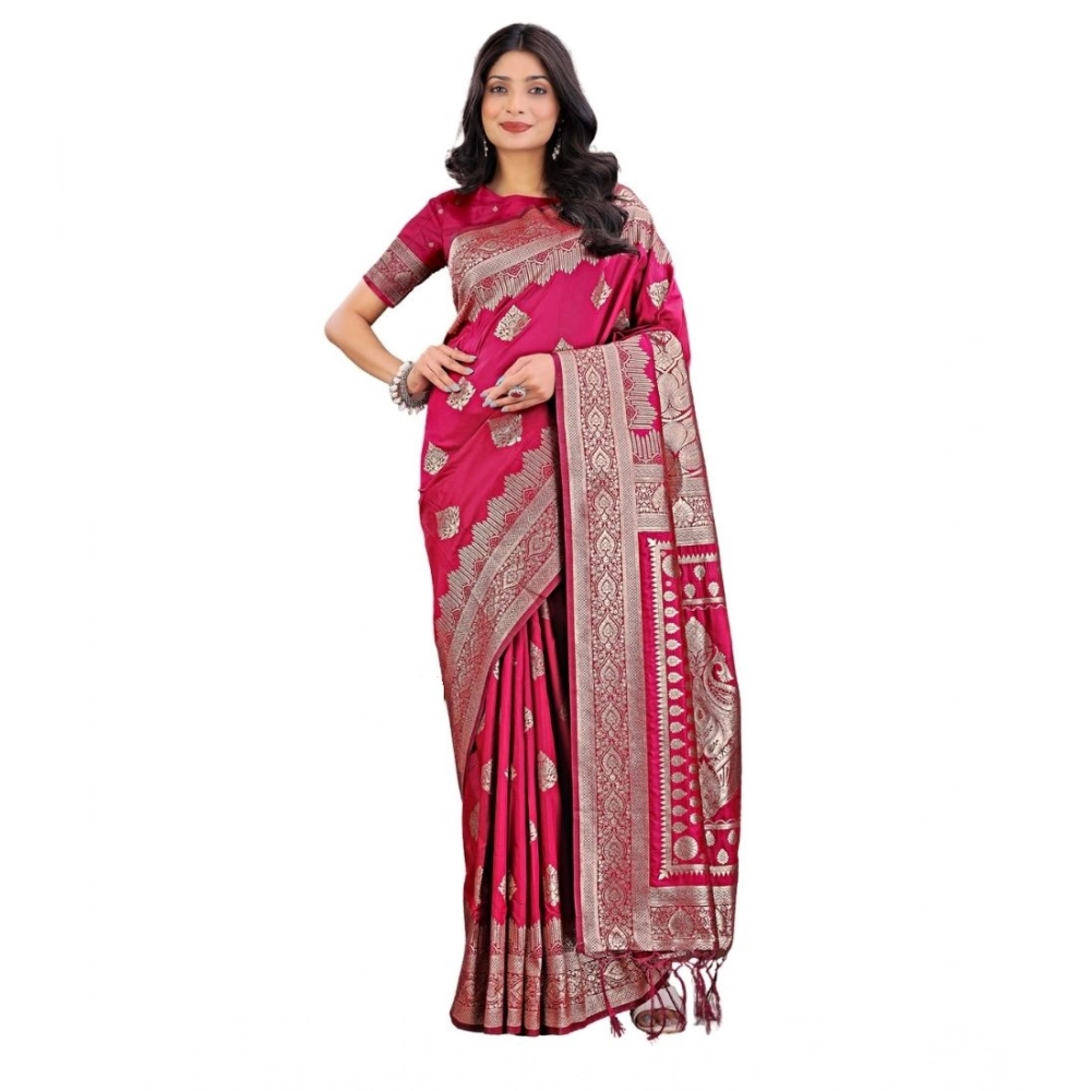 Women's Silk Printed Saree With Unstitched Blouse 5.5Mtr (Magenta) Women's Silk Printed Saree With Unstitched Blouse 5.5Mtr (Magenta)