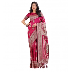 Women's Silk Printed Saree With Unstitched Blouse 5.5Mtr (Magenta)