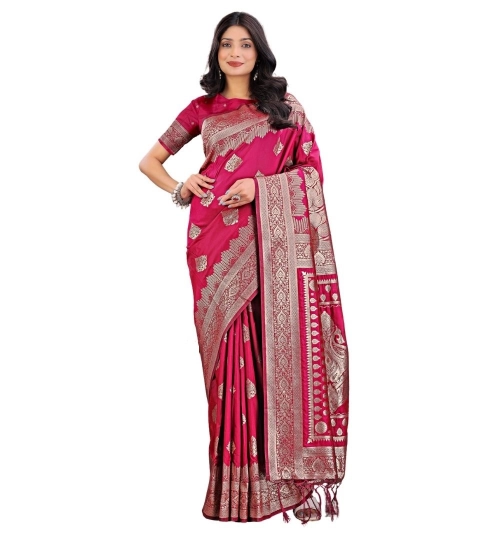 Women's Silk Printed Saree With Unstitched Blouse 5.5Mtr (Magenta)