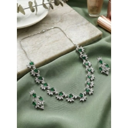 Women's Brass Silver Plated Necklace set (Green)