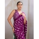 Women's Satin Crepe Printed Saree With Unstitched Blouse 5.5Mtr (Purple)