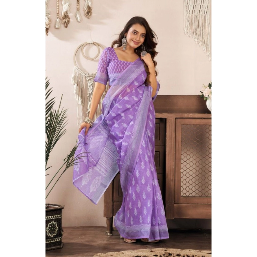 Women's Faux Linen Floral Ready to wear Saree With Unstitched Blouse 5.5Mtr (Lavender) Women's Faux Linen Floral Ready to wear Saree With Unstitched Blouse 5.5Mtr (Lavender)