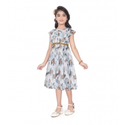 Girl's Popcorn Printed Sleeve Less Round Neck Dress (Brown)