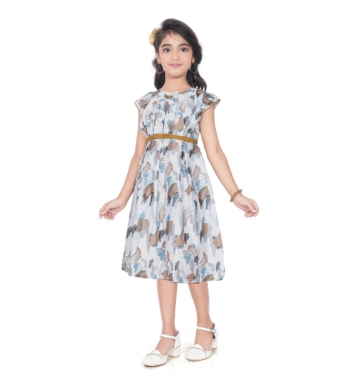 Girl's Popcorn Printed Sleeve Less Round Neck Dress (Brown)