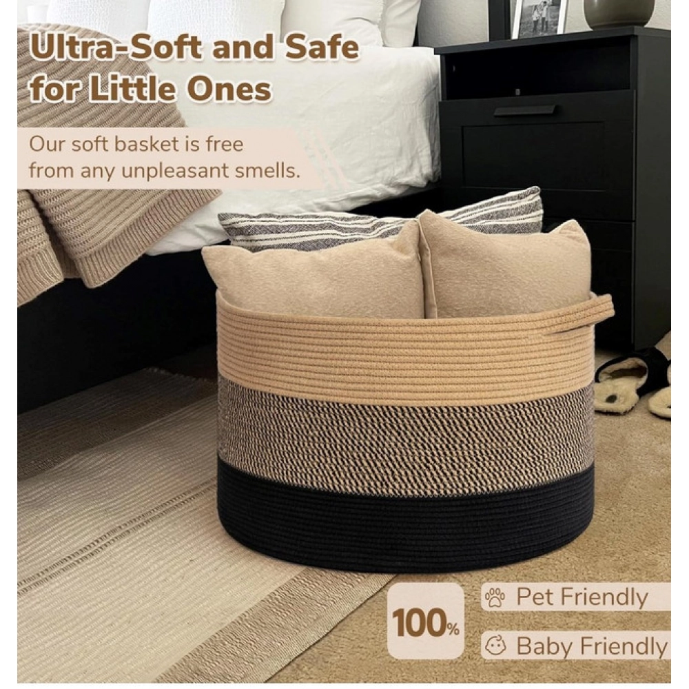 Cotton Mix 16x14 Inch Pack of 1 Storage Basket For Clothes (Multicolor)