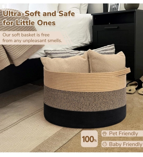 Cotton Mix 16x14 Inch Pack of 1 Storage Basket For Clothes (Multicolor)