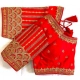Women's Phantom Silk Embroidered Designer Neck Padded Blouse (Red 38 Ready (Alterable up to 42)