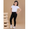 Girl's Cotton Lycra Solid Elasticated Leggings (Black)