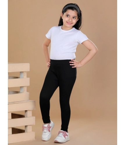 Girl's Cotton Lycra Solid Elasticated Leggings (Black)