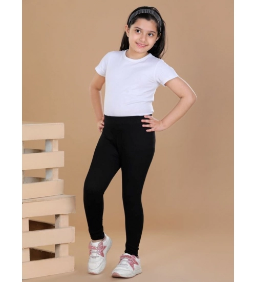 Girl's Cotton Lycra Solid Elasticated Leggings (Black)