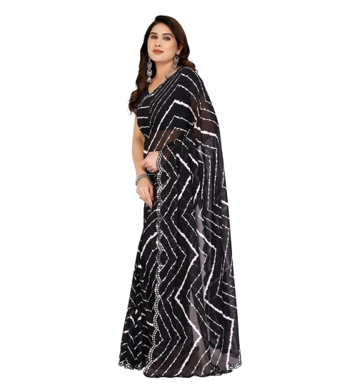 Women's Georgette Printed Saree With Unstitched Blouse 5.5Mtr (Black)