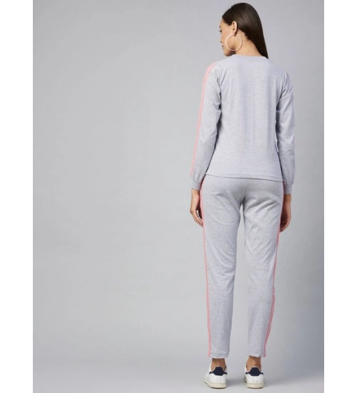 Women's Cotton Solid Long Sleeves Tracksuit (Light Grey - Pink) Women's Cotton Solid Long Sleeves Tracksuit (Light Grey - Pink)