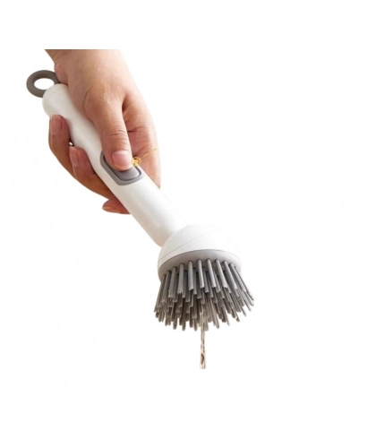 TPR-Plastic Solid Electric Liquid Soap Dispensing Cleaning Brush with Handle (Grey-White)