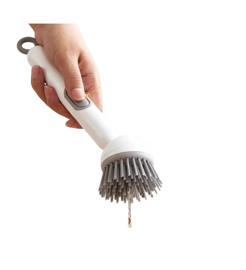 TPR-Plastic Solid Electric Liquid Soap Dispensing Cleaning Brush with Handle (Grey-White)