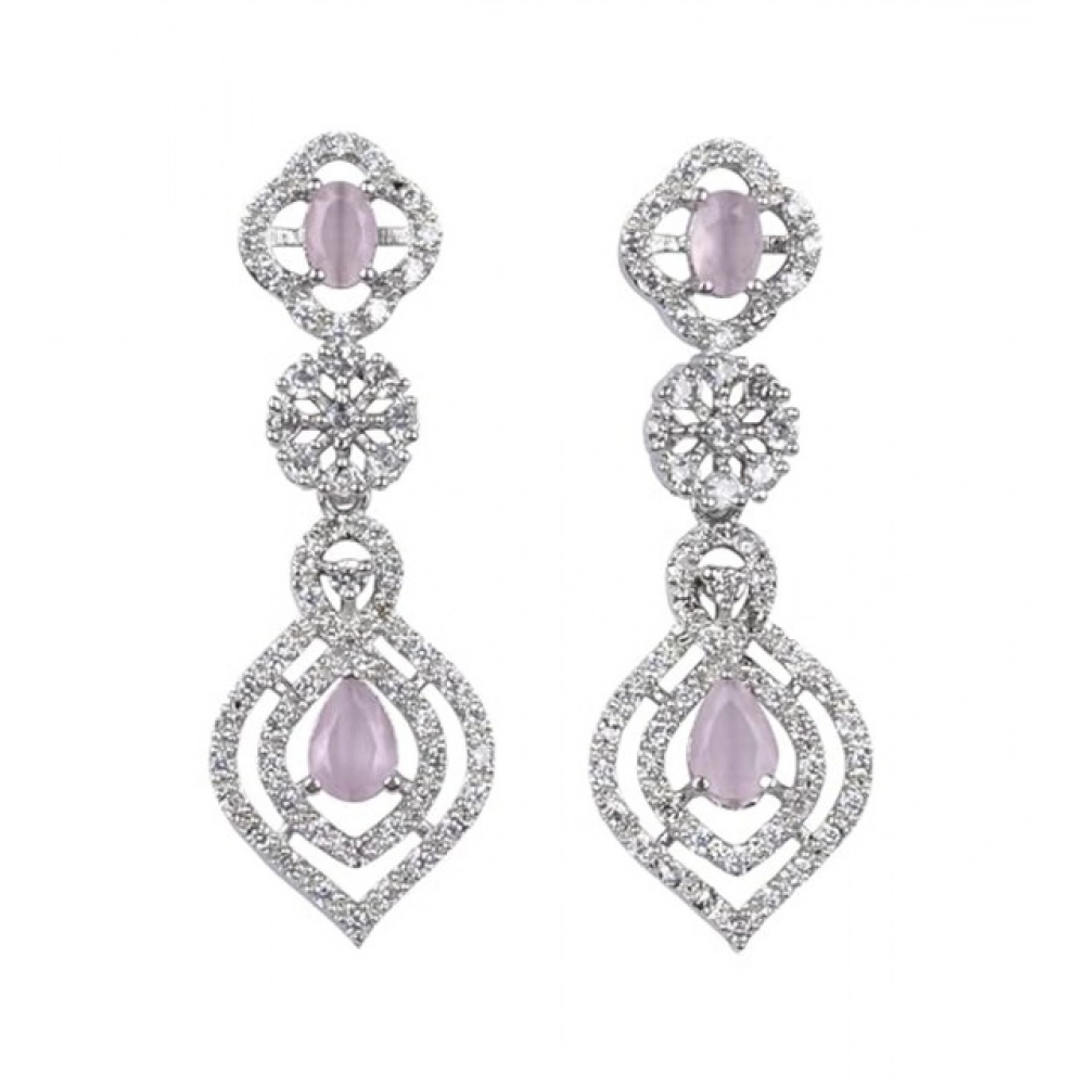 Women's Brass Silver Plated Necklace set (Pink)