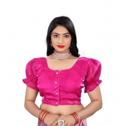 Women's Jimmy Solid Designer Neck Elastic Sleeve Readymade Blouse (Pink 38 , Alterable up to 42)-PID65832