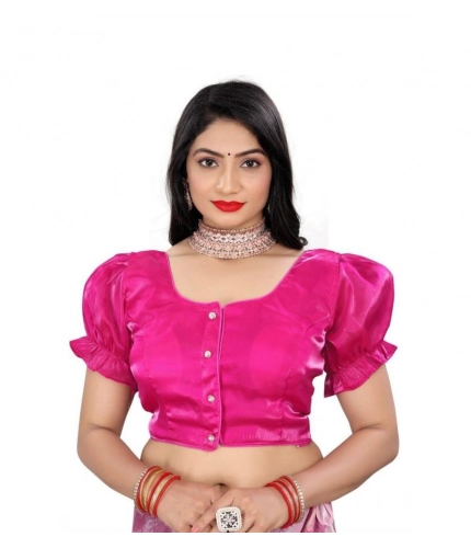Women's Jimmy Solid Designer Neck Elastic Sleeve Readymade Blouse (Pink 38 , Alterable up to 42)-PID65832