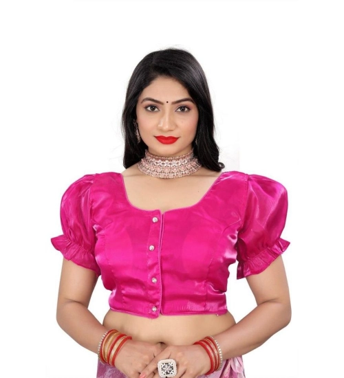 Women's Jimmy Solid Designer Neck Elastic Sleeve Readymade Blouse (Pink 38 , Alterable up to 42)-PID65832