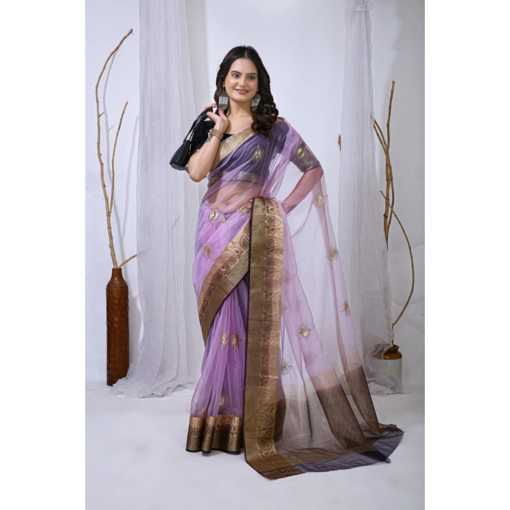 Women's Organza jacquard Embellished Saree With Unstitched Blouse 5.5Mtr (Purple) Women's Organza jacquard Embellished Saree With Unstitched Blouse 5.5Mtr (Purple)