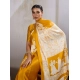 Women's Satin Crepe Printed Saree With Unstitched Blouse 5.5Mtr (Mustard)