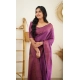 Women's Litchi silk Printed Saree With Unstitched Blouse (Purple)