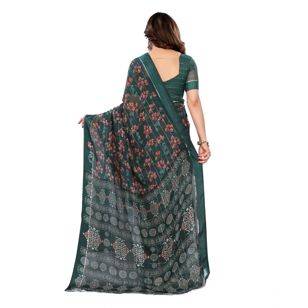 Women's Georgette Printed Saree With Unstitched Blouse 5.5Mtr (Green) Women's Georgette Printed Saree With Unstitched Blouse 5.5Mtr (Green)