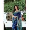 Women's Litchi silk Printed Saree With Unstitched Blouse (Navy Blue) Women's Litchi silk Printed Saree With Unstitched Blouse (Navy Blue)