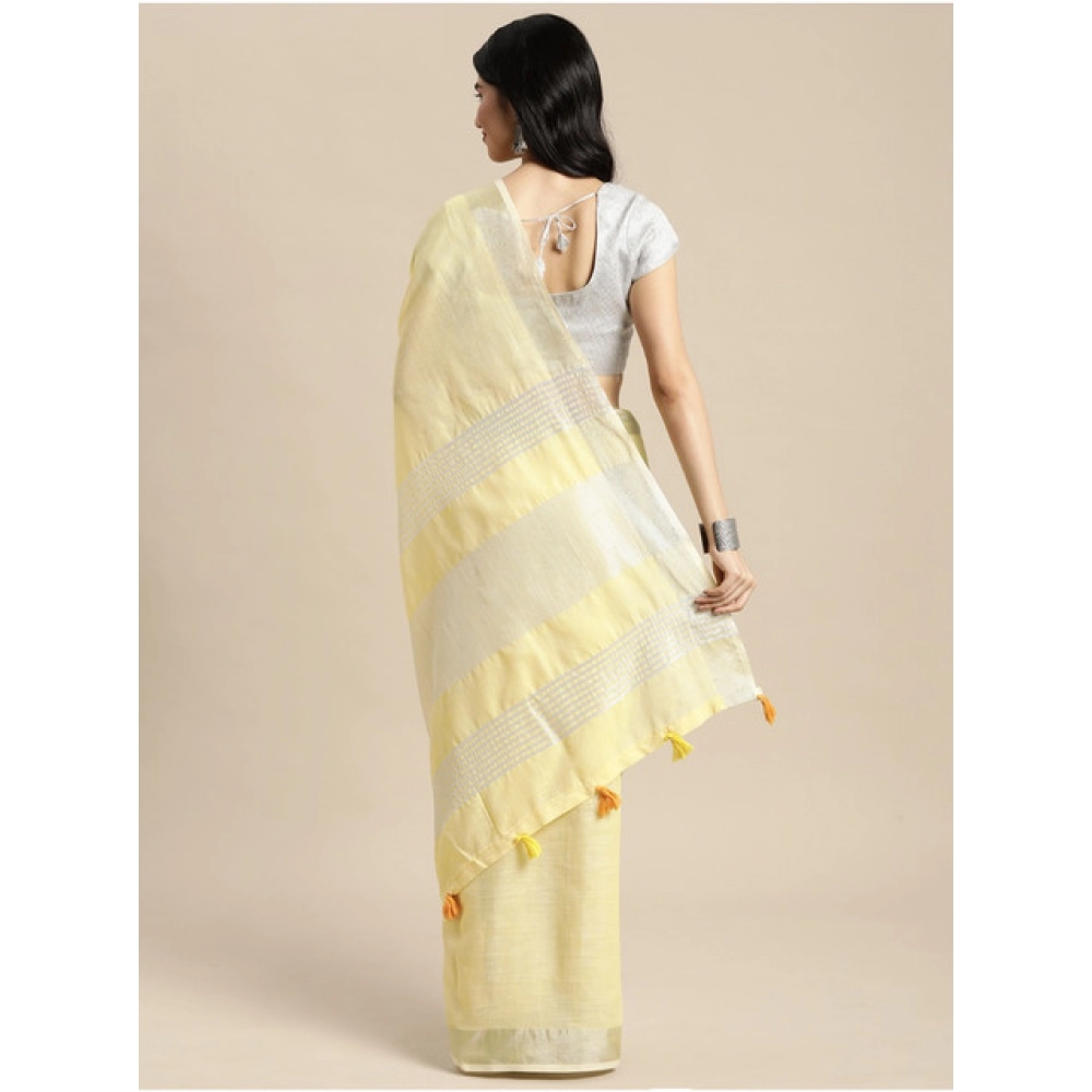 Women's Linen Cotton Printed Saree With Unstitched Blouse 5.5Mtr (Yellow) Women's Linen Cotton Printed Saree With Unstitched Blouse 5.5Mtr (Yellow)