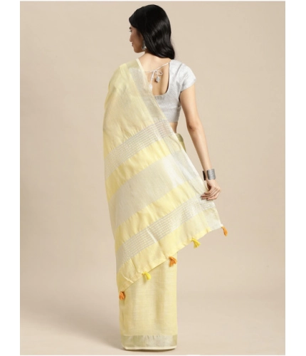 Women's Linen Cotton Printed Saree With Unstitched Blouse 5.5Mtr (Yellow) Women's Linen Cotton Printed Saree With Unstitched Blouse 5.5Mtr (Yellow)