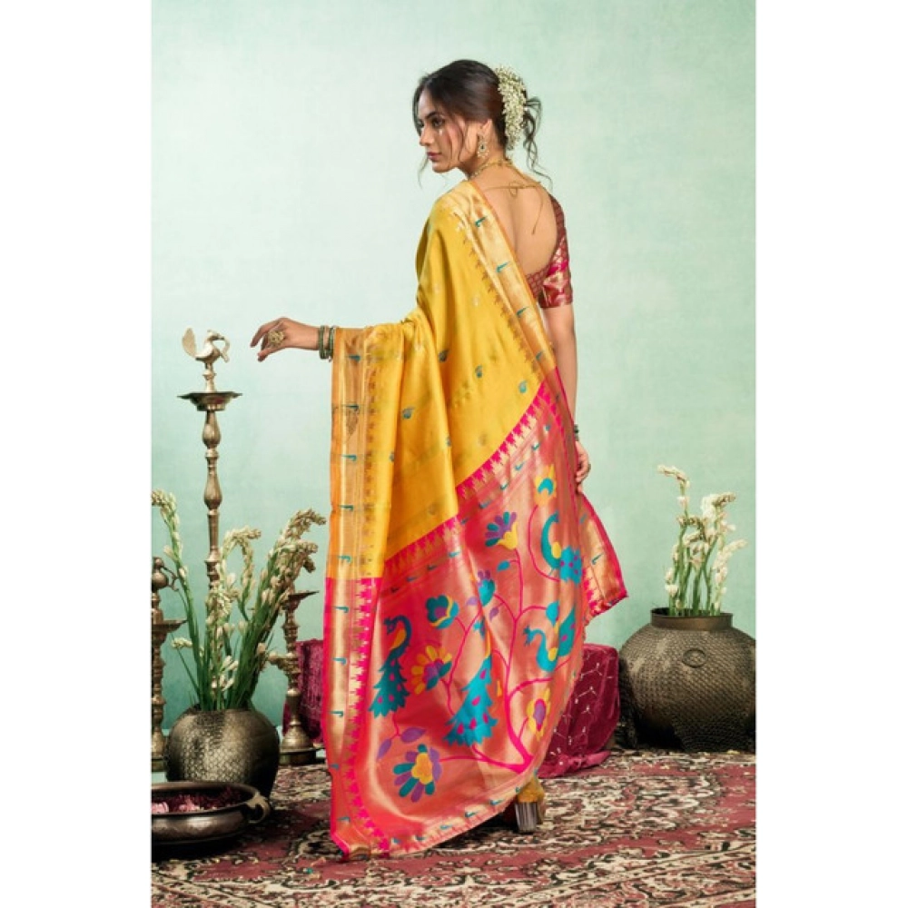 Women's Silk Blend Woven Saree With Unstitched Blouse 5.5 Mtr (Mustard)