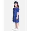 Girl's Denim Solid Cold Shoulder Top and Skirt Set (Navy Blue)