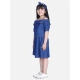 Girl's Denim Solid Cold Shoulder Top and Skirt Set (Navy Blue) Girl's Denim Solid Cold Shoulder Top and Skirt Set (Navy Blue)