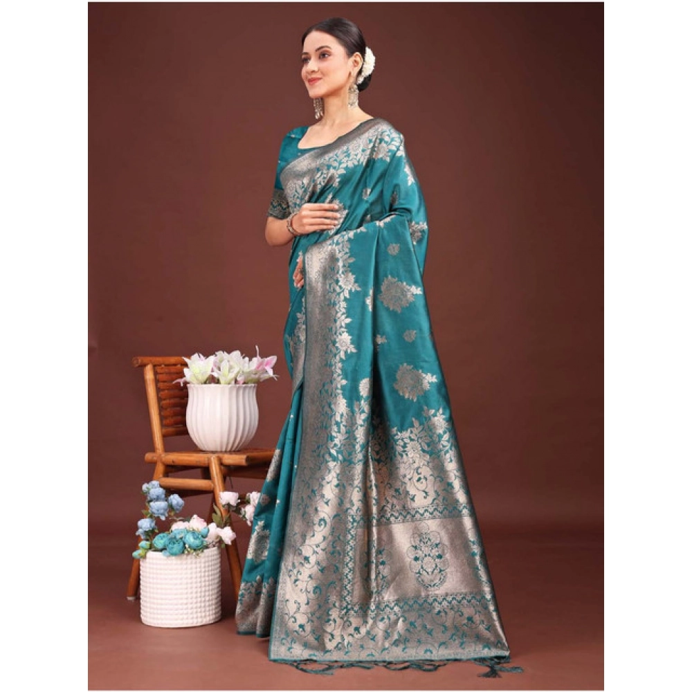 Women's Banarasi Silk Printed Saree With Unstitched Blouse 5.5Mtr (Sea Green) Women's Banarasi Silk Printed Saree With Unstitched Blouse 5.5Mtr (Sea Green)