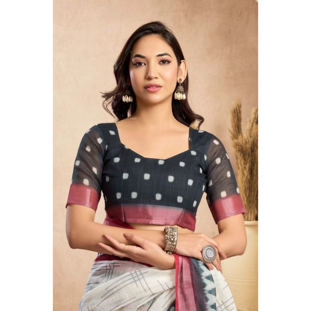 Women's Faux Linen Floral Print Ready to wear Saree With Unstitched Blouse 5.5Mtr (OffWhite) Women's Faux Linen Floral Print Ready to wear Saree With Unstitched Blouse 5.5Mtr (OffWhite)