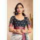 Women's Faux Linen Floral Print Ready to wear Saree With Unstitched Blouse 5.5Mtr (OffWhite)