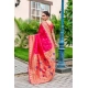 Women's Silk Blend Zari Woven Saree With Unstitched Blouse 5.5Mtr (Red)