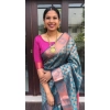 Dropship Women's Litchi silk Printed Saree With Unstitched Blouse (Blue)