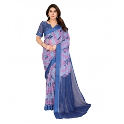 Women's Georgette Printed Saree With Unstitched Blouse 5.5Mtr (Blue)