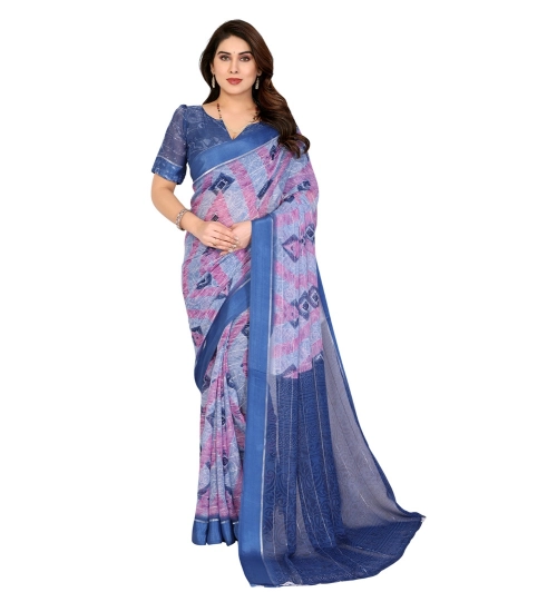 Women's Georgette Printed Saree With Unstitched Blouse 5.5Mtr (Blue)