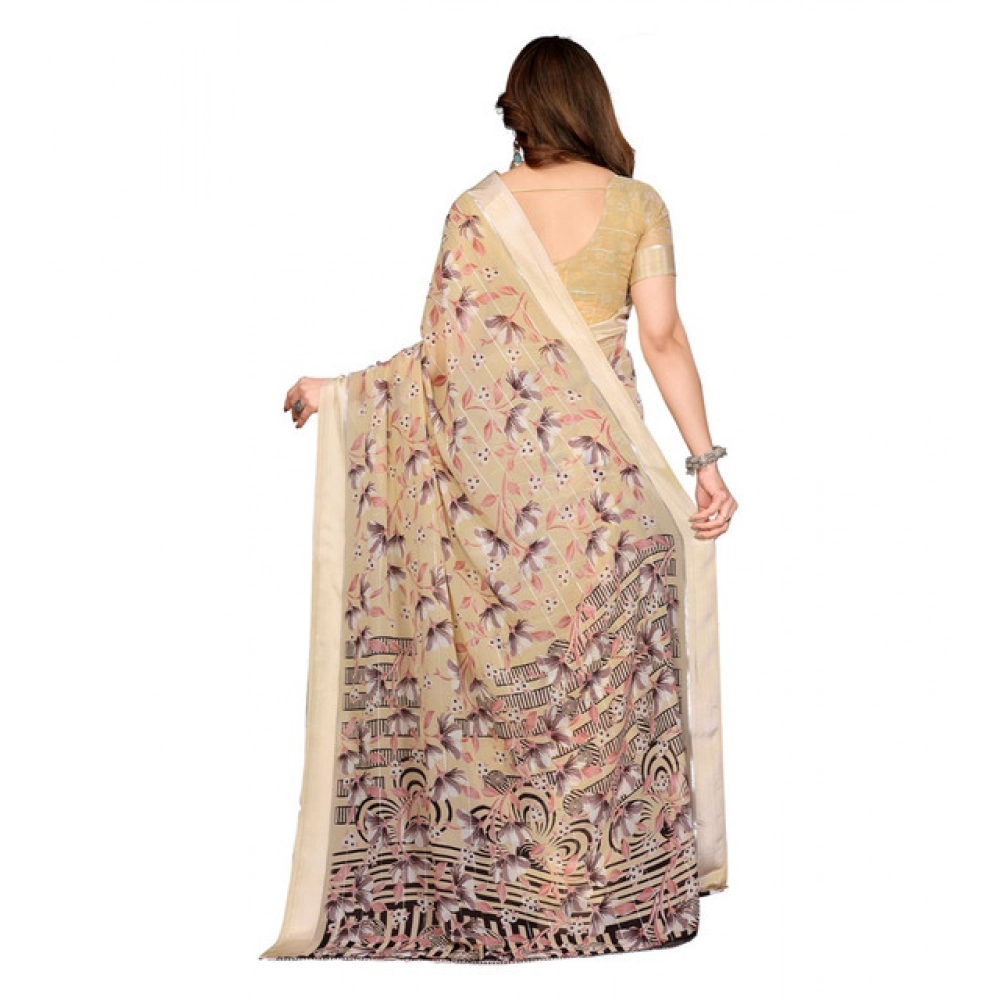 Women's Georgette Printed Saree With Unstitched Blouse 5.5Mtr (Beige) Women's Georgette Printed Saree With Unstitched Blouse 5.5Mtr (Beige)