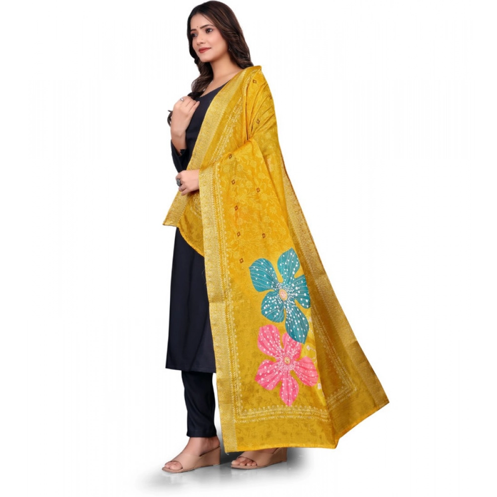 Women's chanderi silk Printed Dupatta (Yellow, Length: 2 Mtr) Women's chanderi silk Printed Dupatta (Yellow, Length: 2 Mtr)